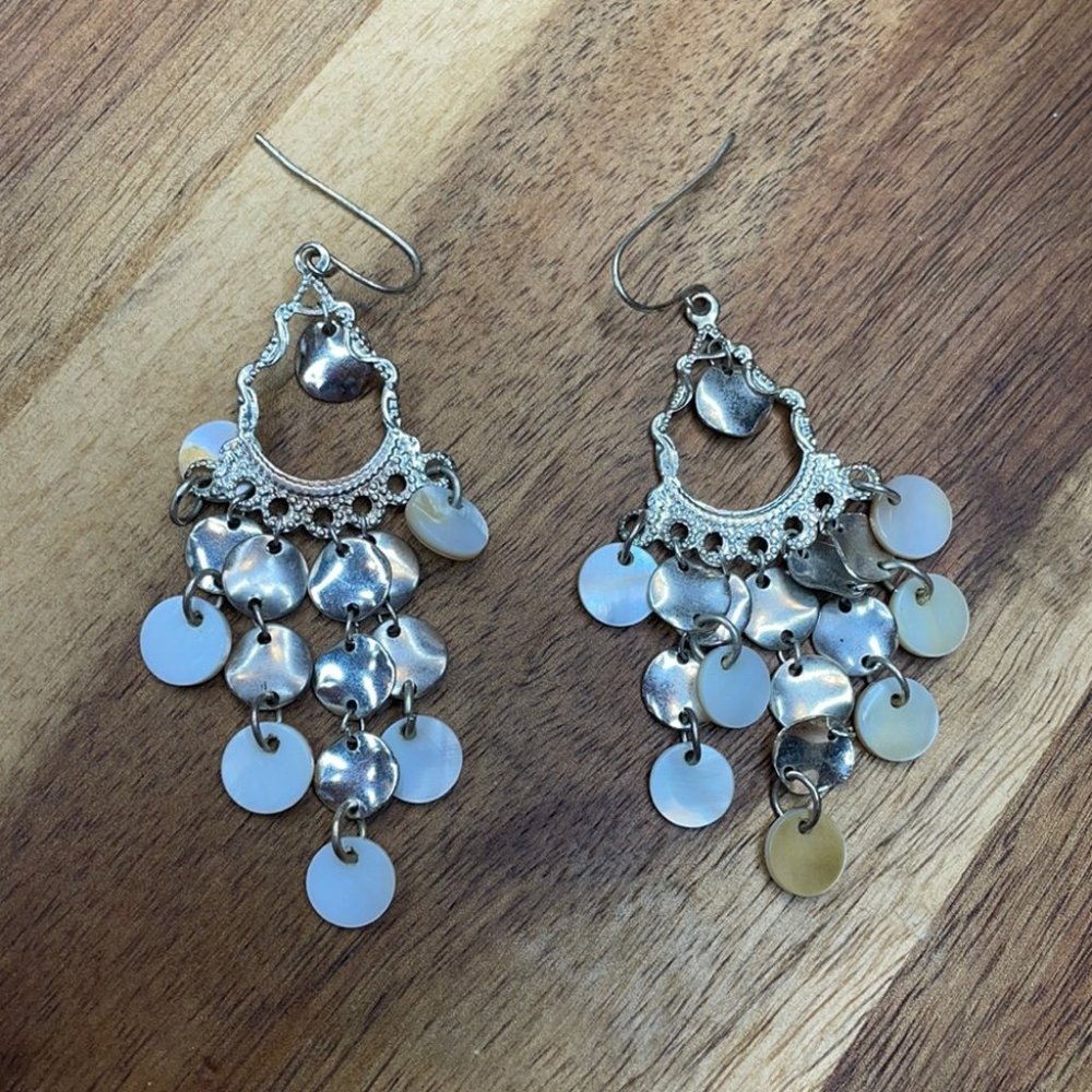 Boho Beach shell Dangly keyhole medallion earrings